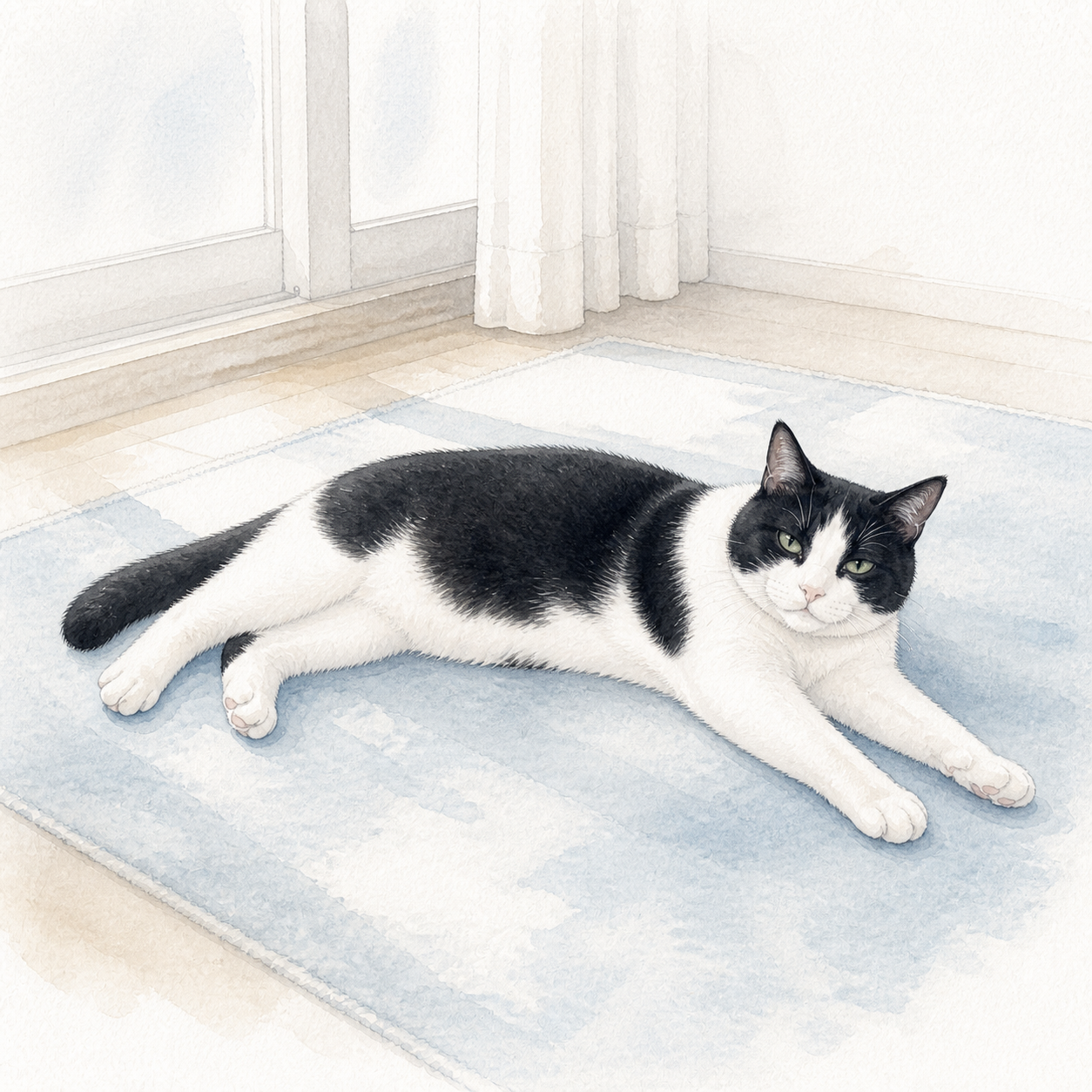 爪とぎの悩みが解決してくつろぐ猫のイラスト