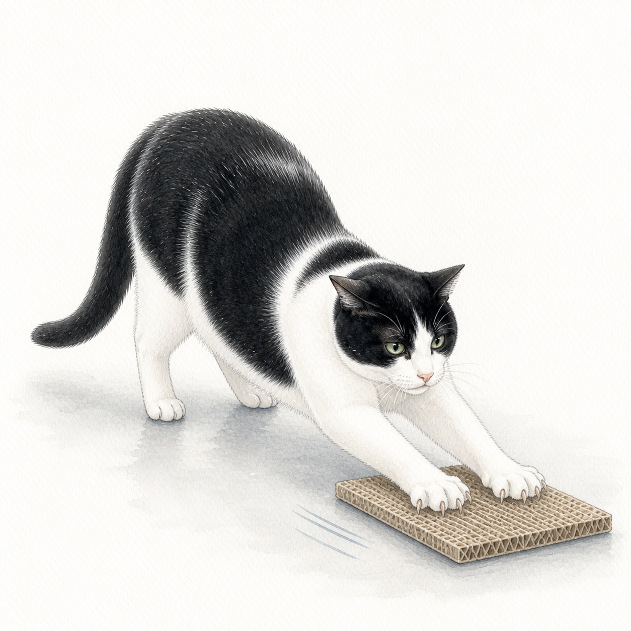 軽くてズレる段ボール爪とぎで研ぐ猫のイラスト